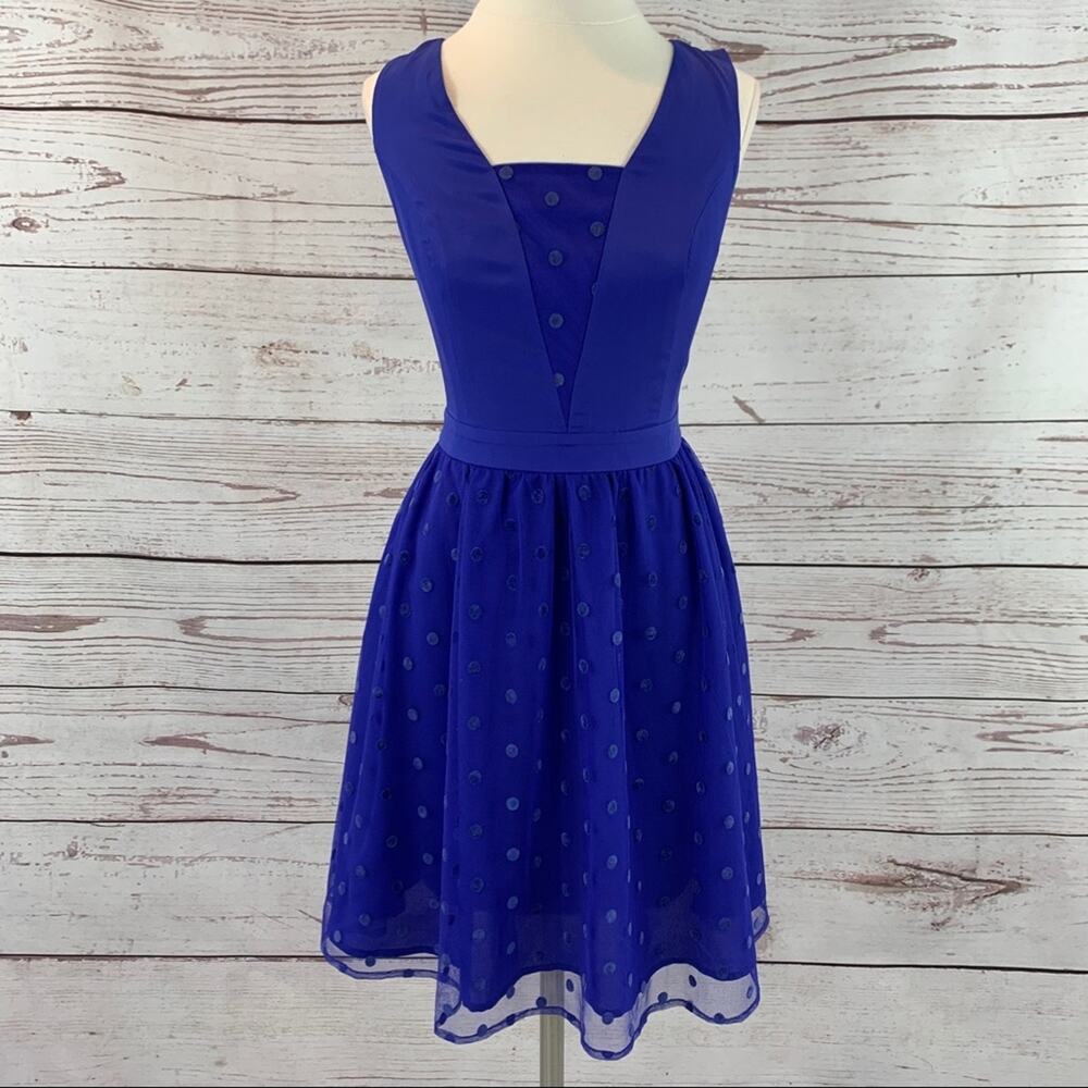Mac & Jac royal blue fit flare tulle overlay dress